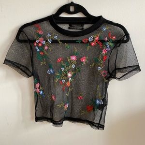 UO Embroidered Black Lace Top